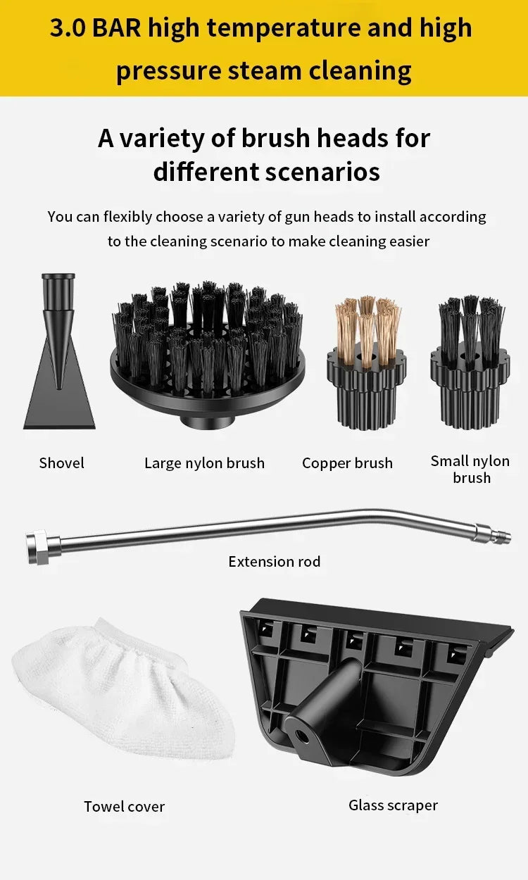 Pulitore a Vapore Portatile Sterilizza Auto, Divani Cucina Condizionamento 105°C