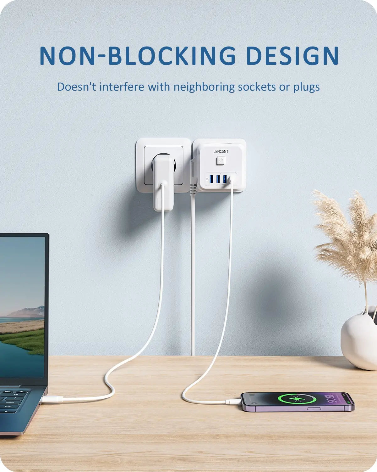 Extender Presa 7-in-1 - 3 USB + 1 Tipo C + 3 Prese EU con Interruttore