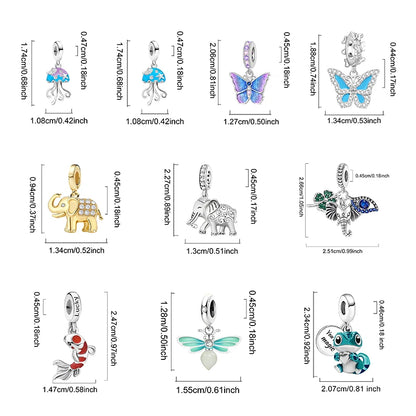 Perline Braccialetto 925 Argento Sterling | Charm Cane, Farfalla, Polpo | Gioielli Fai Da Te