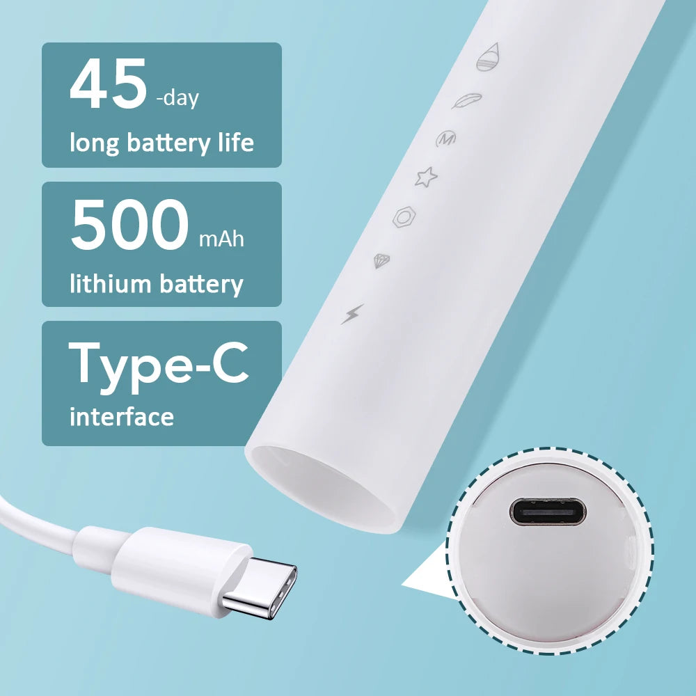 🚀 Spazzolino Elettrico Ricaricabile 6 Modalità | Sbiancante + Massaggio Gengive | IP67 Impermeabile | USB-C 🦷
