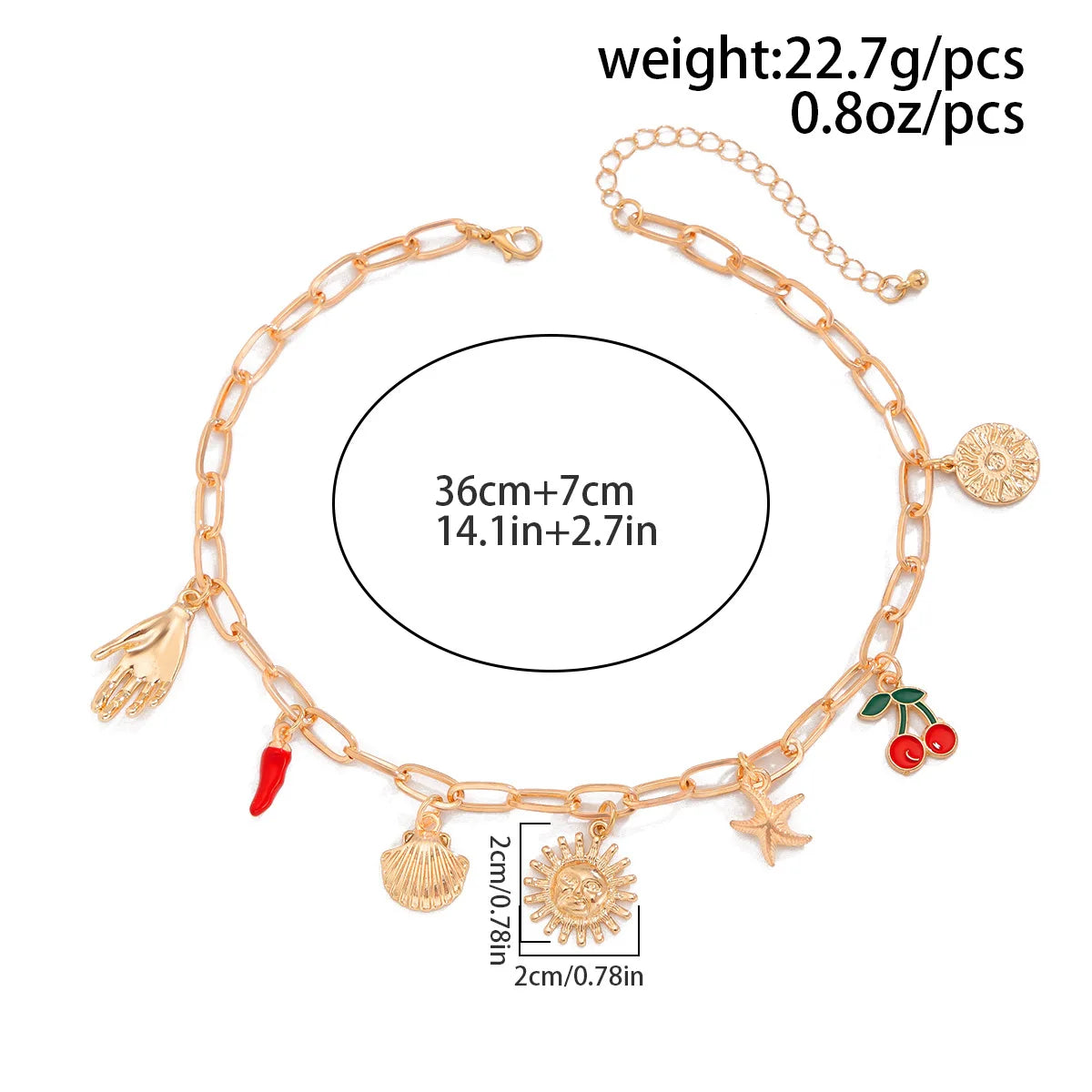 Collana Donna Retro: Ciondolo Occhio Malocchio, Croce e Stella Marina in Metallo - Gioiello con Elementi Marini