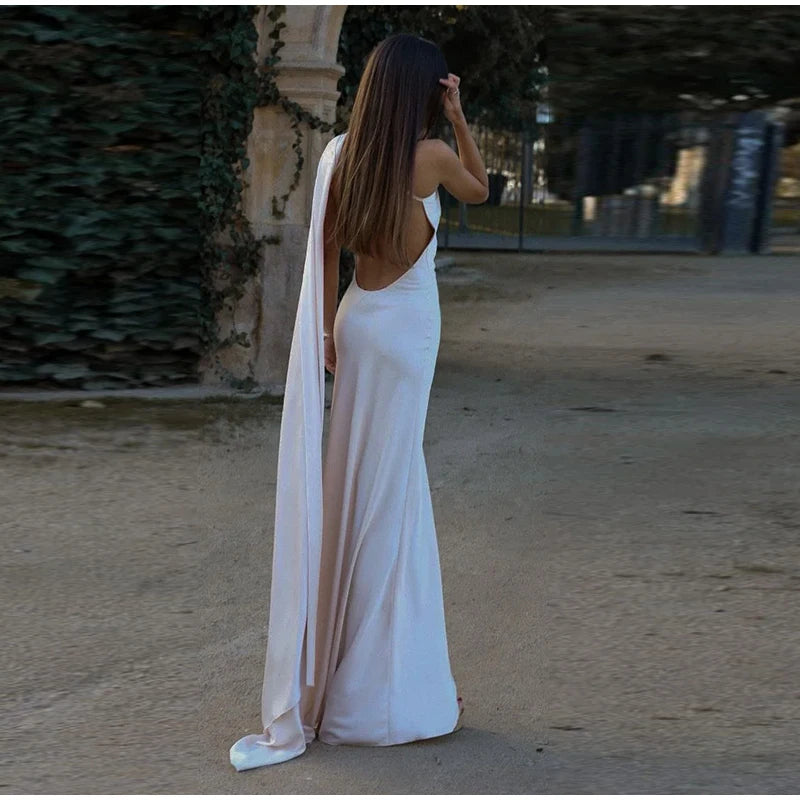 ABITO LUNGO ELEGANTE DONNA – Stile Senza Spalle con Schiena Nuda, Perfetto per l’Estate 2025!