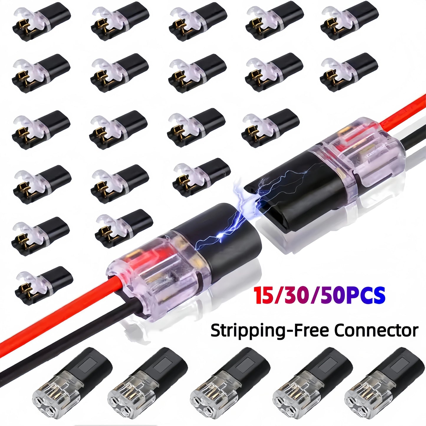 Connettori Rapidi LED Staccabili D2 | Doppia Linea a Incastro | No Saldatura No Pelatura | Kit da 15/30/50 Pezzi