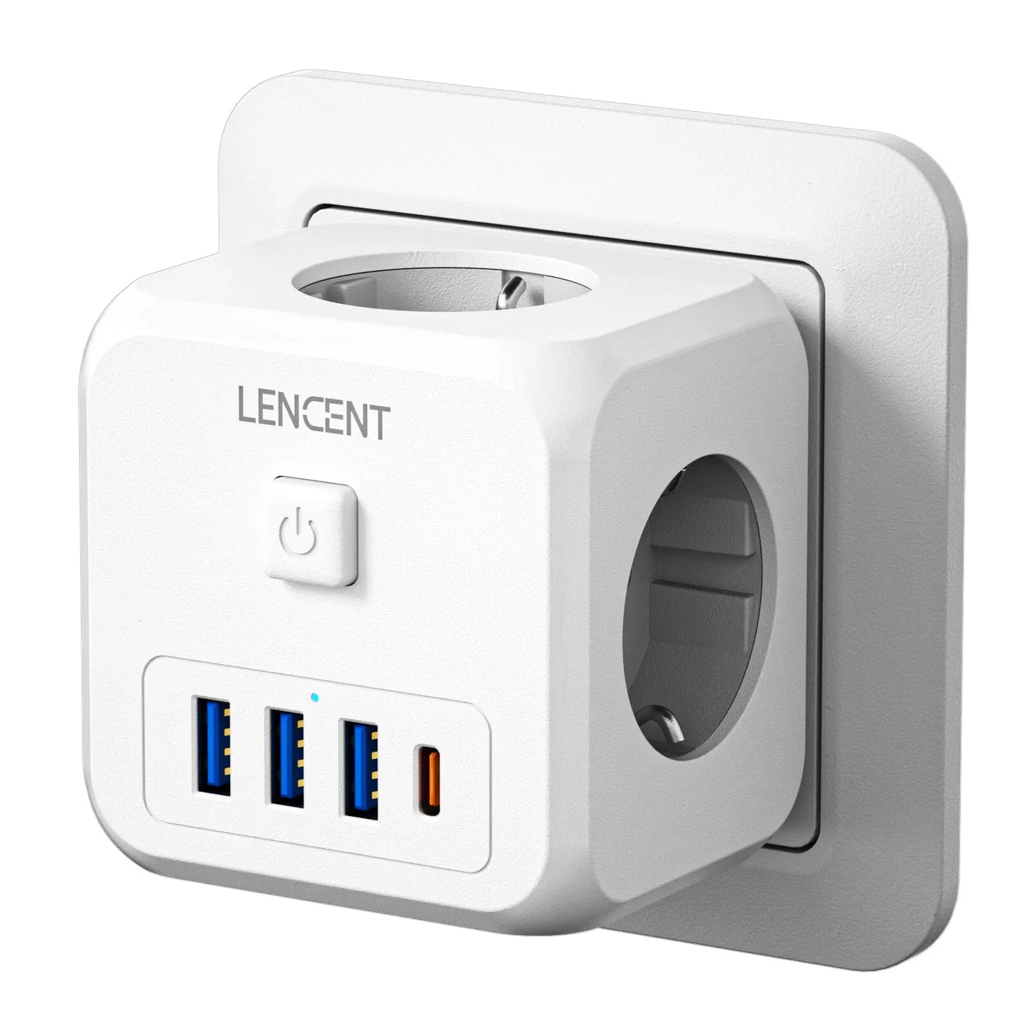 Extender Presa 7-in-1 - 3 USB + 1 Tipo C + 3 Prese EU con Interruttore