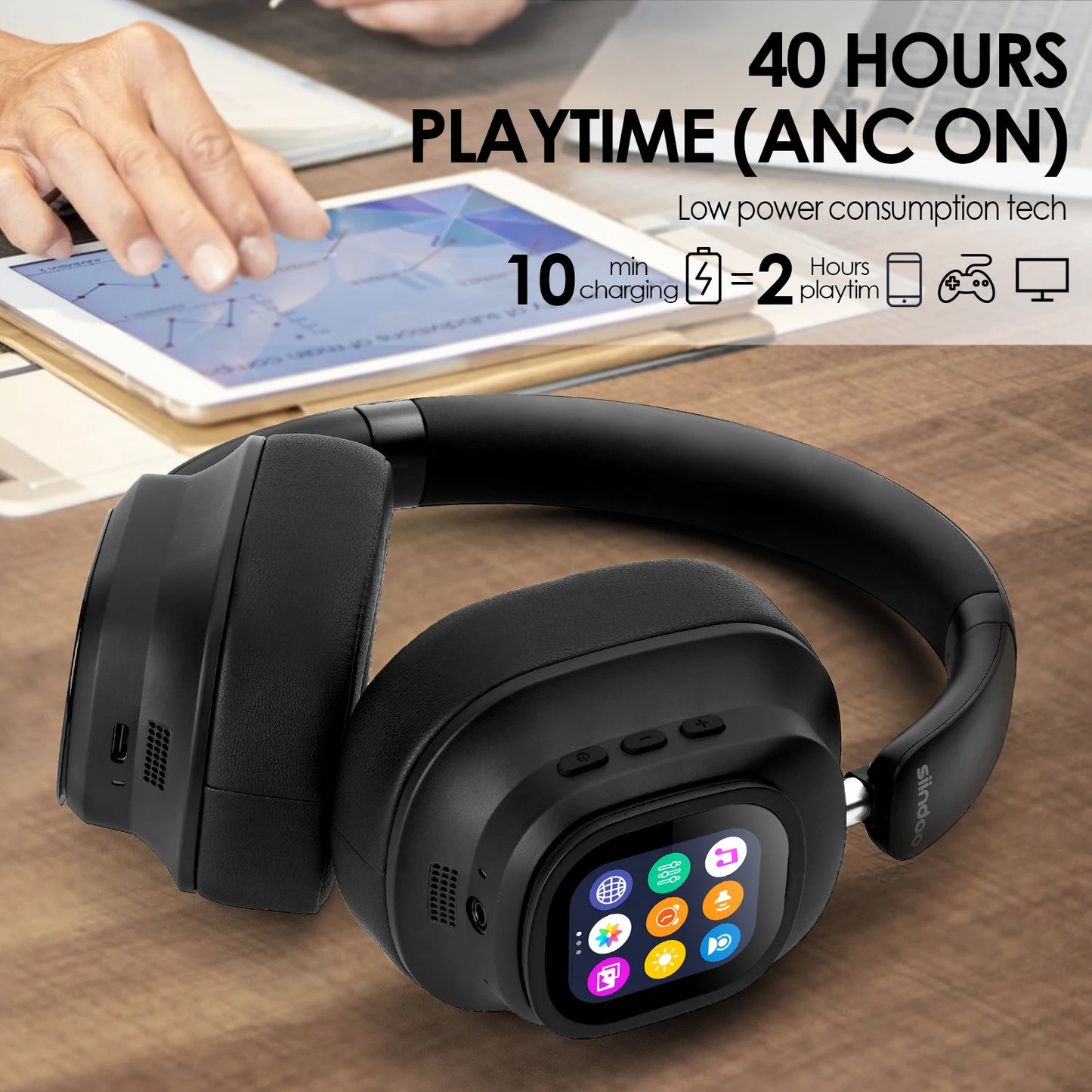 Cuffie con Schermo Touch JH-ANC930Plus - Cancellazione Rumore Ibrida, Schermo LED, Bluetooth 5.3