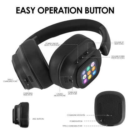 Cuffie con Schermo Touch JH-ANC930Plus - Cancellazione Rumore Ibrida, Schermo LED, Bluetooth 5.3