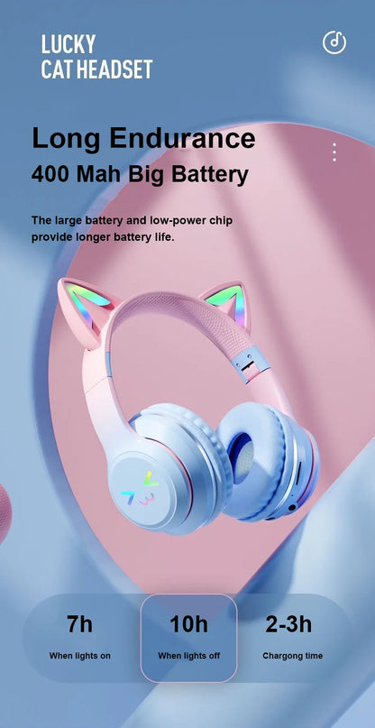 Cuffie Bluetooth 5.1 con Orecchie di Gatto e Luci LED RGB
