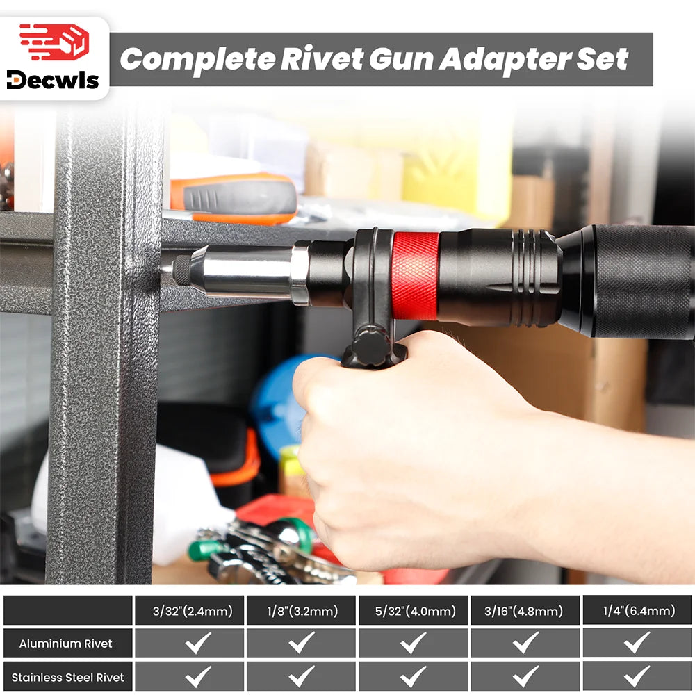 🔧 Rivettatrice Elettrica Senza Fili 6 in 1 - Adattatore per Trapano con 5 Misure (2.4-6.4mm)