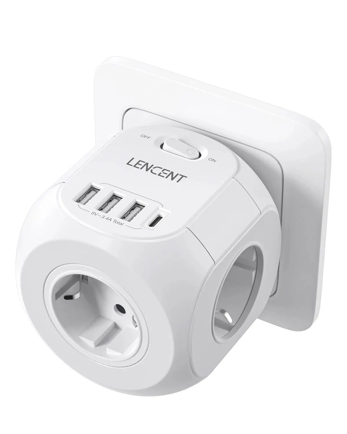 Extender Presa 7-in-1 - 3 USB + 1 Tipo C + 3 Prese EU con Interruttore
