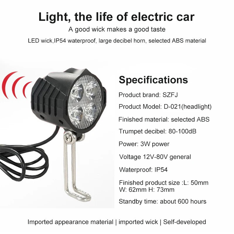 🚴♂️ Kit Luce + Clacson per E-Bike | 12V-72V | Impermeabile IPX4 | Facile Installazione