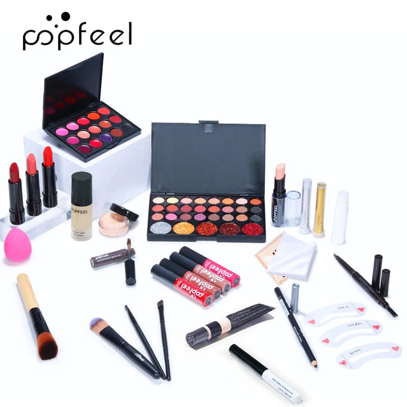 Trucco Completo Tutto-in-Uno popfeel - Kit Makeup con Ombretti, Fondotinta, Pennelli, Gloss Labbra