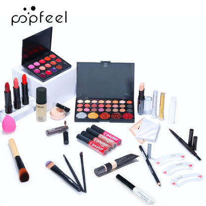 Trucco Completo Tutto-in-Uno popfeel - Kit Makeup con Ombretti, Fondotinta, Pennelli, Gloss Labbra