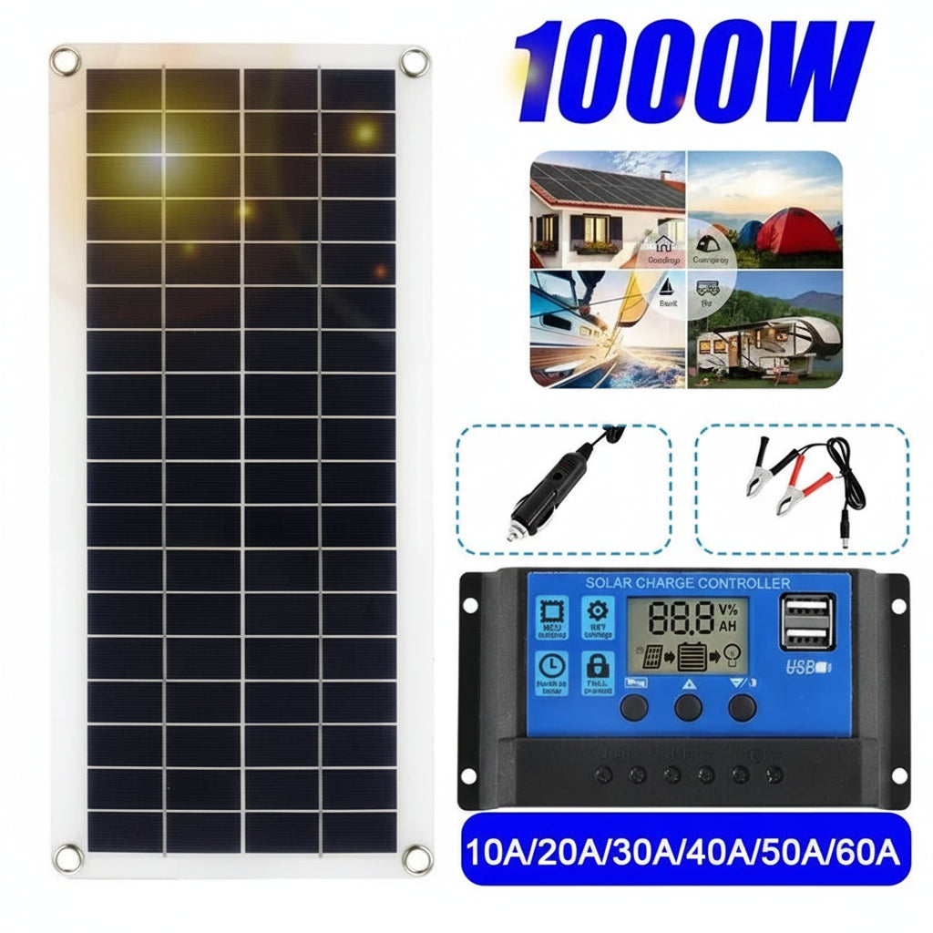 Pannello Solare 1000W 12V con Regolatore 60A| Carica Telefono Camper Auto USB