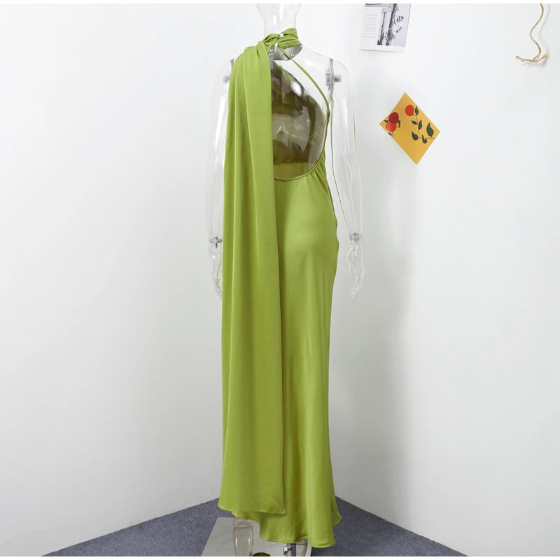 ABITO LUNGO ELEGANTE DONNA – Stile Senza Spalle con Schiena Nuda, Perfetto per l’Estate 2025!