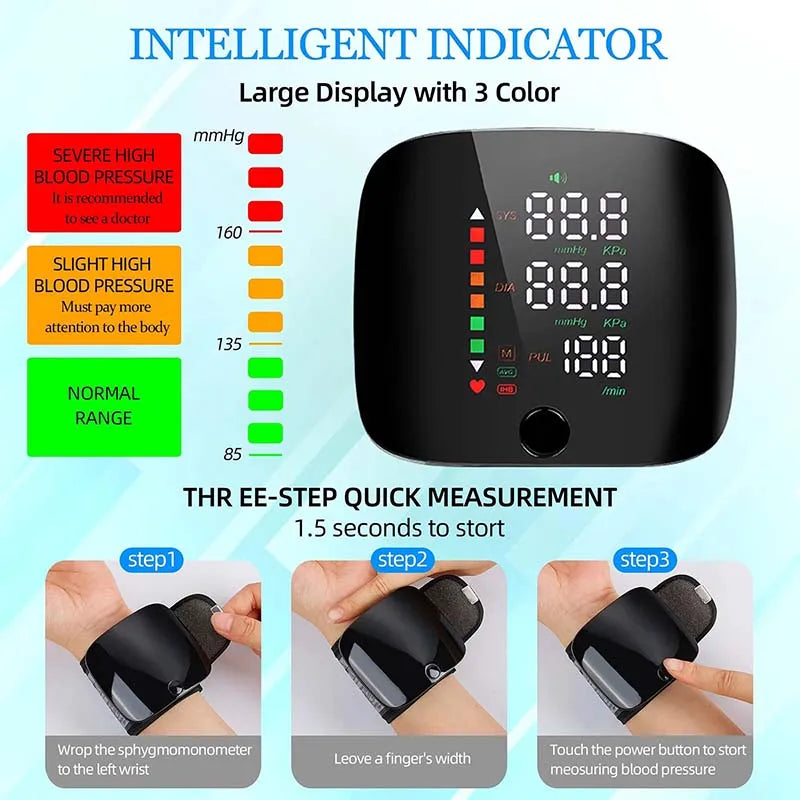 Misuratore Pressione da Polso Ricaricabile con Voce | Tensione 2x99 Memorie, Display LED, per Casa e Viaggio
