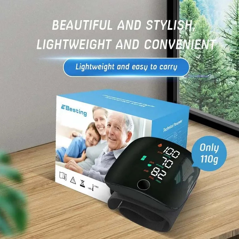 Misuratore Pressione da Polso Ricaricabile con Voce | Tensione 2x99 Memorie, Display LED, per Casa e Viaggio
