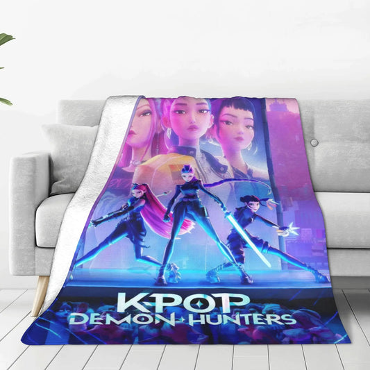 Coperta KPop Demon Hunters 100% Poliestere Peluche, 150x100cm, Inverno Regalo Natale