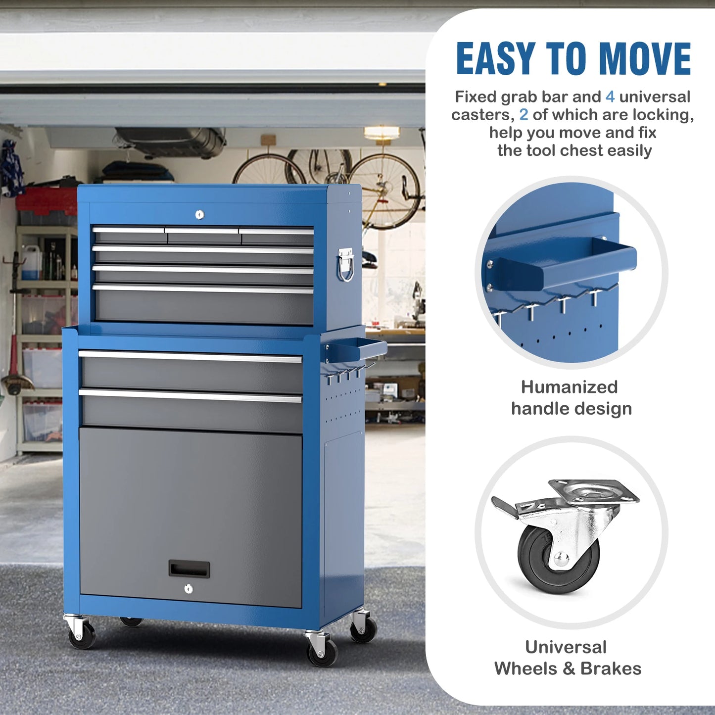 Cassapanca Attrezzi 8 Cassetti con Ruote - Mobile Organizer con Vassoio Divisori