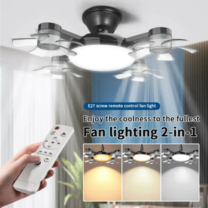 Lampada Soffitto a Ventilatore 2-in-1 60W | Design Drone, Telecomando, Silenziosa 30dB | per Casa, Ristorante, Ufficio