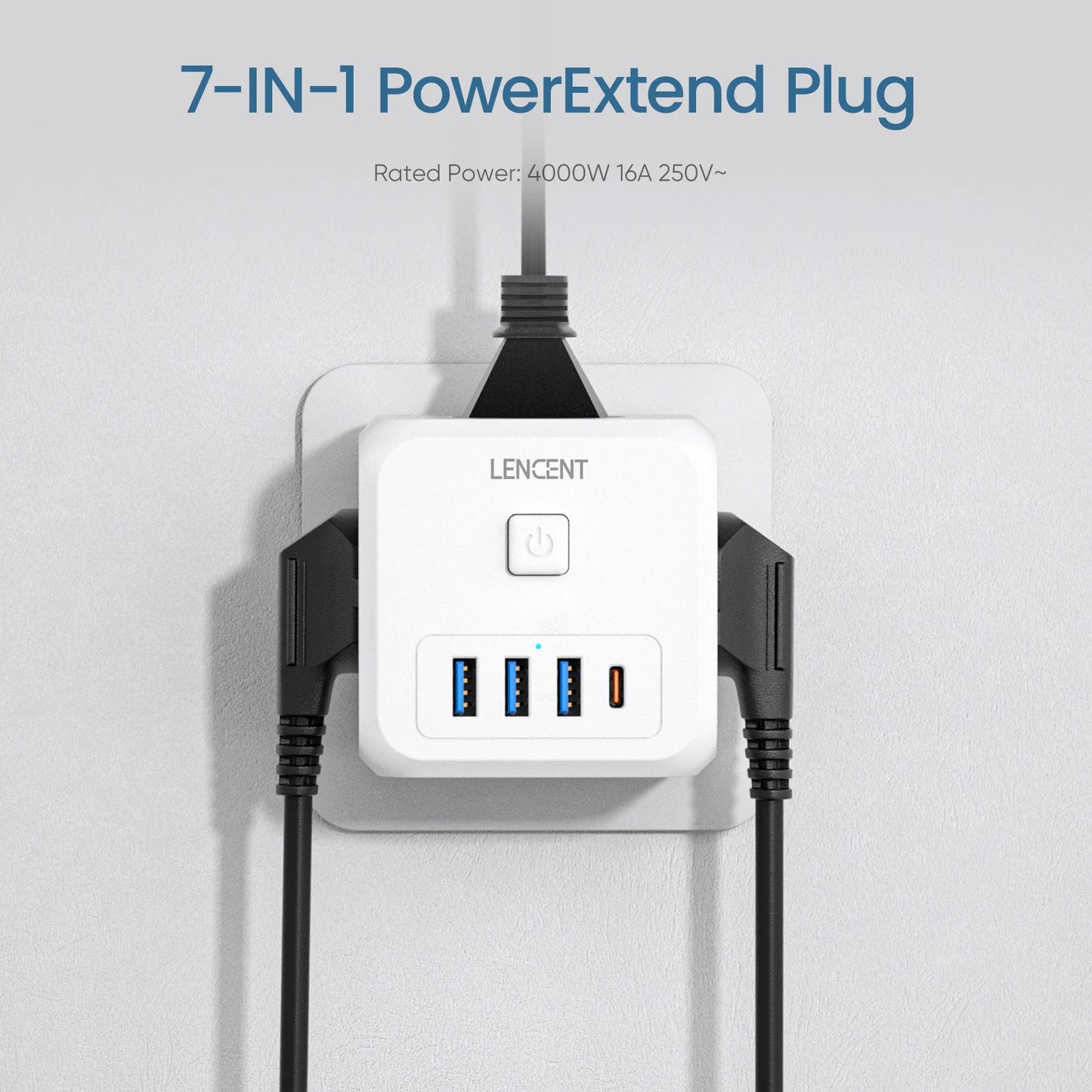 Extender Presa 7-in-1 - 3 USB + 1 Tipo C + 3 Prese EU con Interruttore