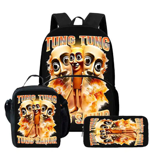 Set Zaino Scolastico 3 Pezzi - Zaino + Portapranzo + Astuccio (5-10 Anni)