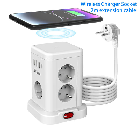 Ciabatta 11 Prese UE con Ricarica Wireless 15W, 4 USB, 2m