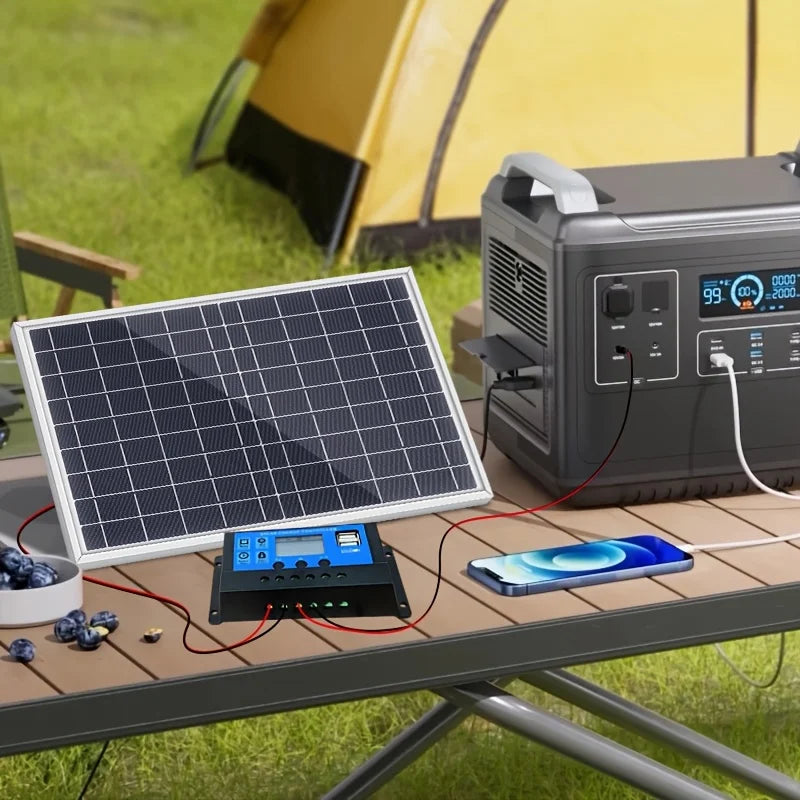 Pannello Solare 60W 12V Portatile USB Policristallino Campeggio Casa