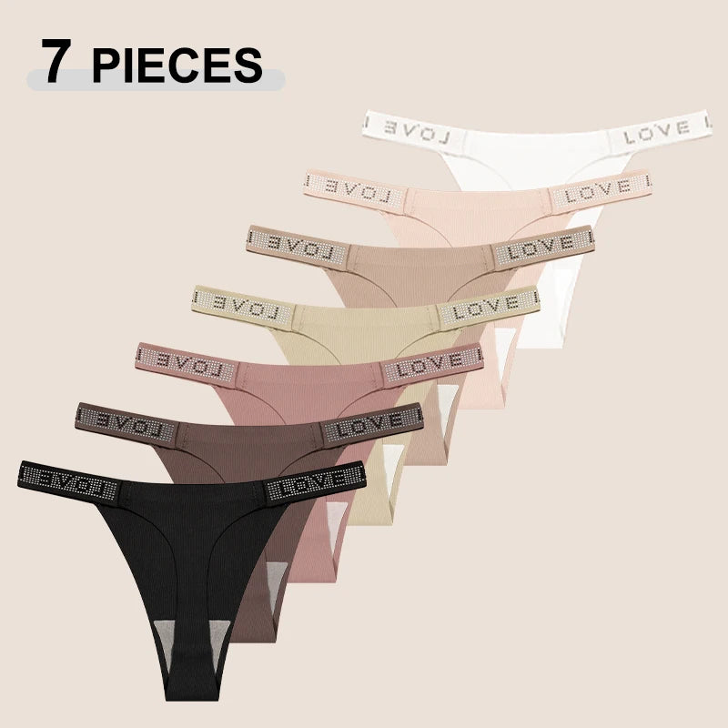 7 PERIZOMA LEOPARDO con LETTERA CRISTALLO - G-String Vita Bassa Senza Cuciture