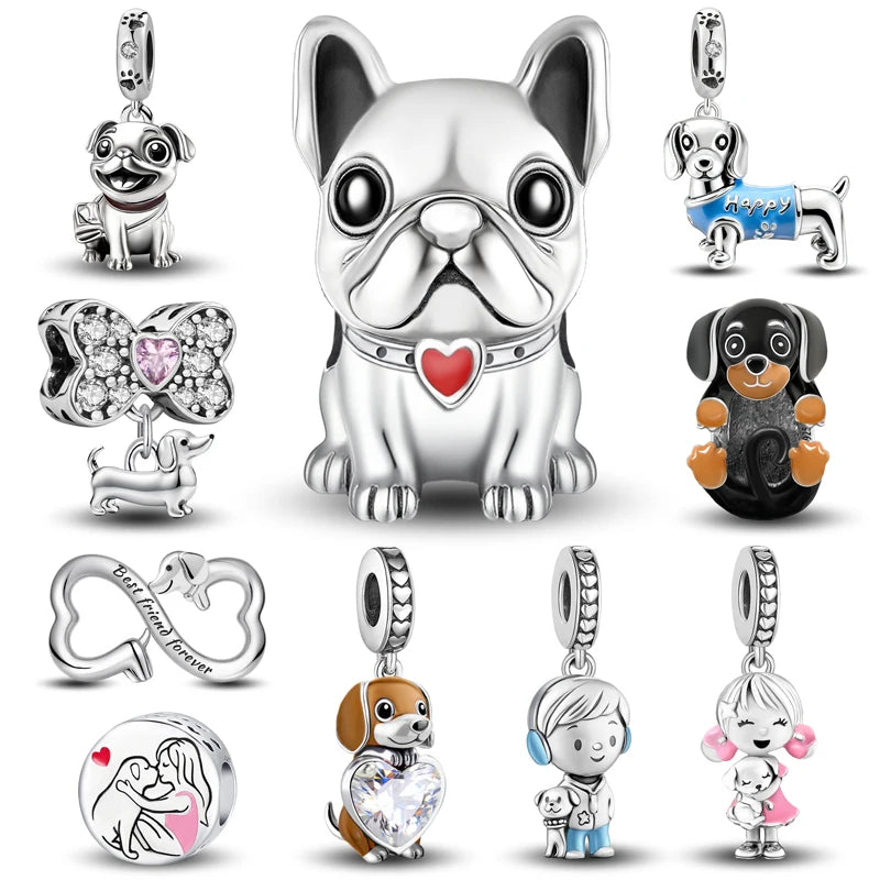 Perline Braccialetto 925 Argento Sterling | Charm Cane, Farfalla, Polpo | Gioielli Fai Da Te