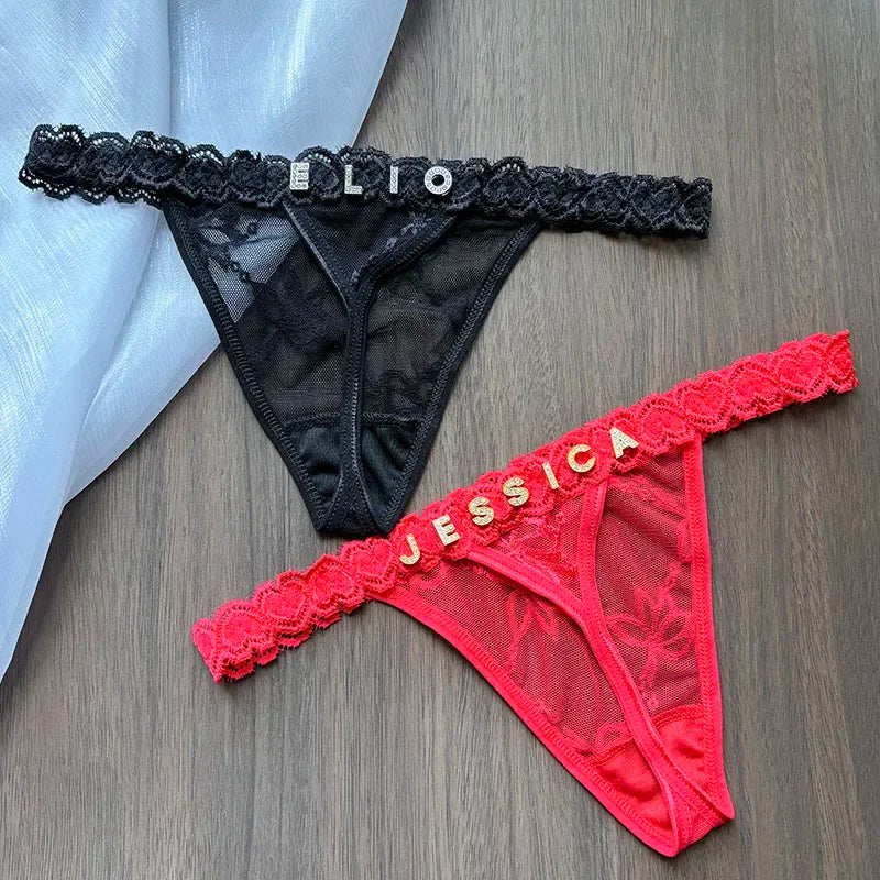 PERIZOMA PIZZO con NOME PERSONALIZZATO - Lettera Cristallo - Regalo Sexy