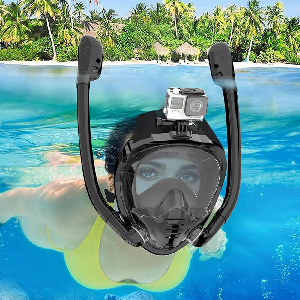 Maschera Snorkeling Panoramica 180° - Antiappannamento, Dry Top, 2 Snorkel