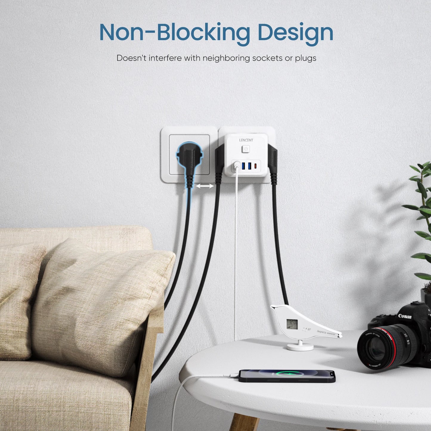 Extender Presa 7-in-1 - 3 USB + 1 Tipo C + 3 Prese EU con Interruttore