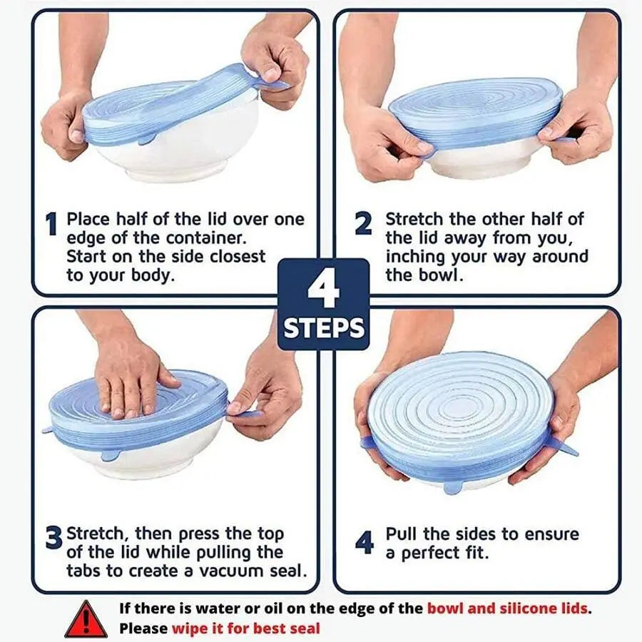 Coperchi in Silicone Elastici - Per Frigo, Ciotole e Piatti (6 Pezzi)