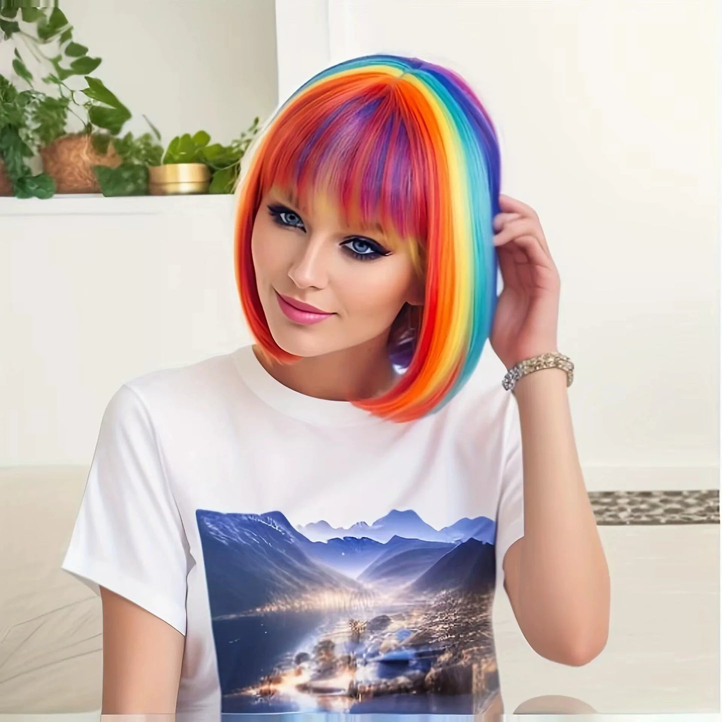🌈 Parrucca Arcobaleno Bob Sintetica - Per Feste, Halloween e Cosplay!
Frangia colorata e effetto wow! Perfetta per ballare e stupire. 🎉✨