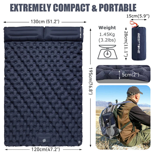 Materasso Gonfiabile Doppio con Pompa - Per Campeggio, Viaggi, Escursioni
