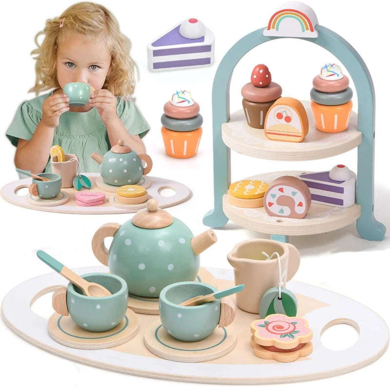 ☕ Set Tè Pomeridiano in Legno per Bambini – Gioco di Ruolo Princess Tea Party!