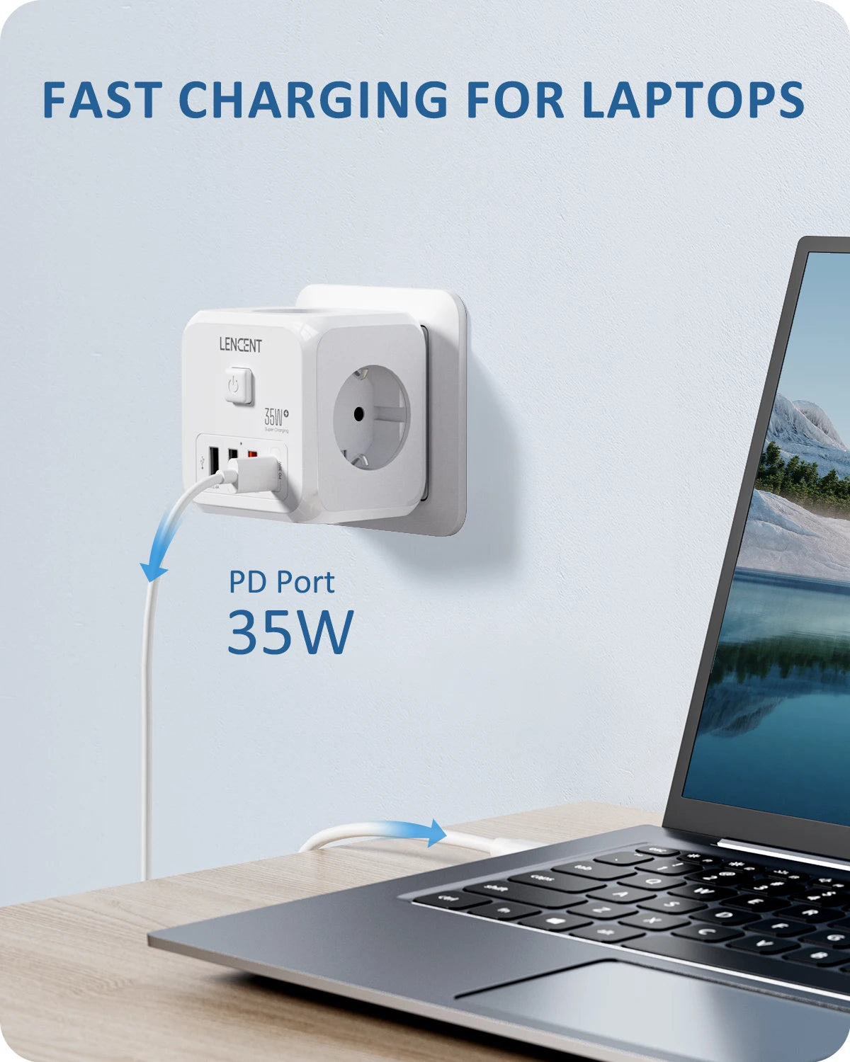 Extender Presa 7-in-1 - 3 USB + 1 Tipo C + 3 Prese EU con Interruttore