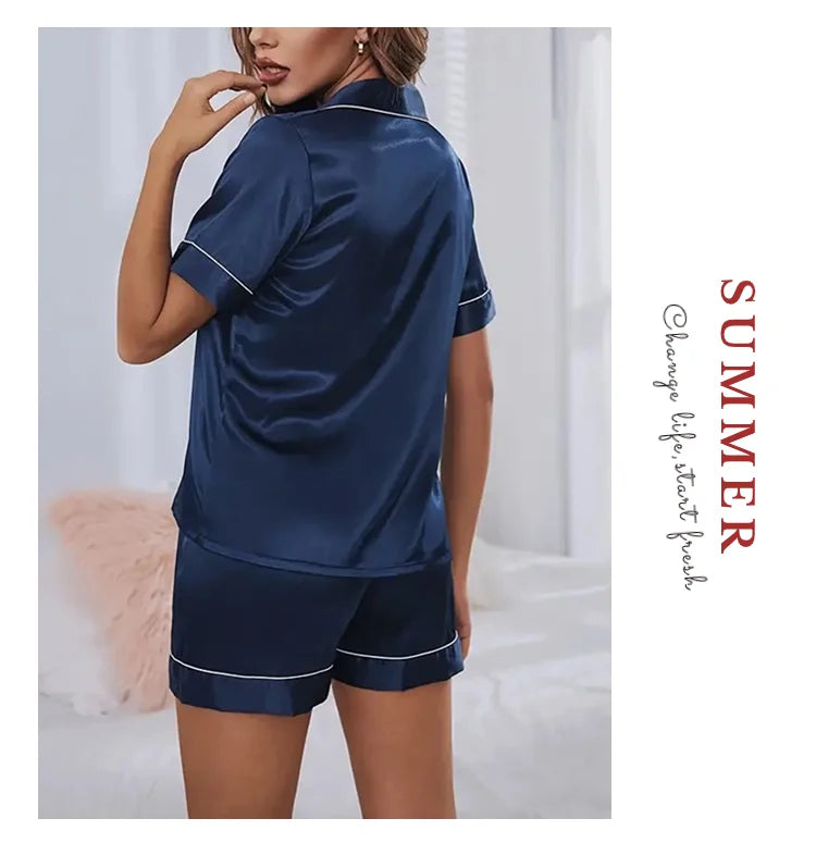 Pigiama Satin Donna - Top con Bottoni + Shorts - Set Notte Estat