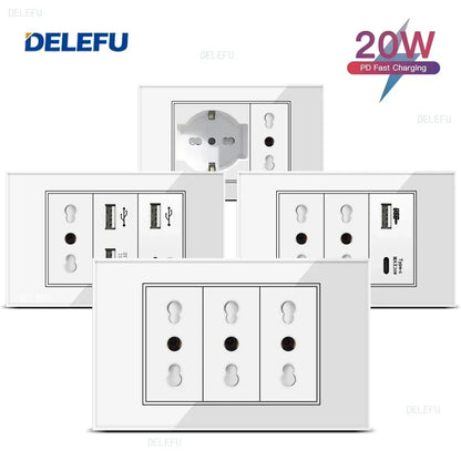 ⚡ Presa Muro Smart DELEFU - Vetro Temperato Bianco, USB Type-C, Ricarica Rapida 20W, Compatibile con Schuko Italia