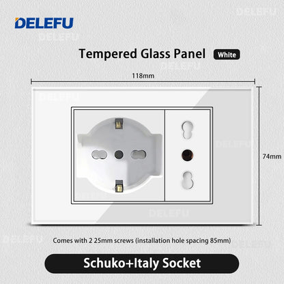 ⚡ Presa Muro Smart DELEFU - Vetro Temperato Bianco, USB Type-C, Ricarica Rapida 20W, Compatibile con Schuko Italia