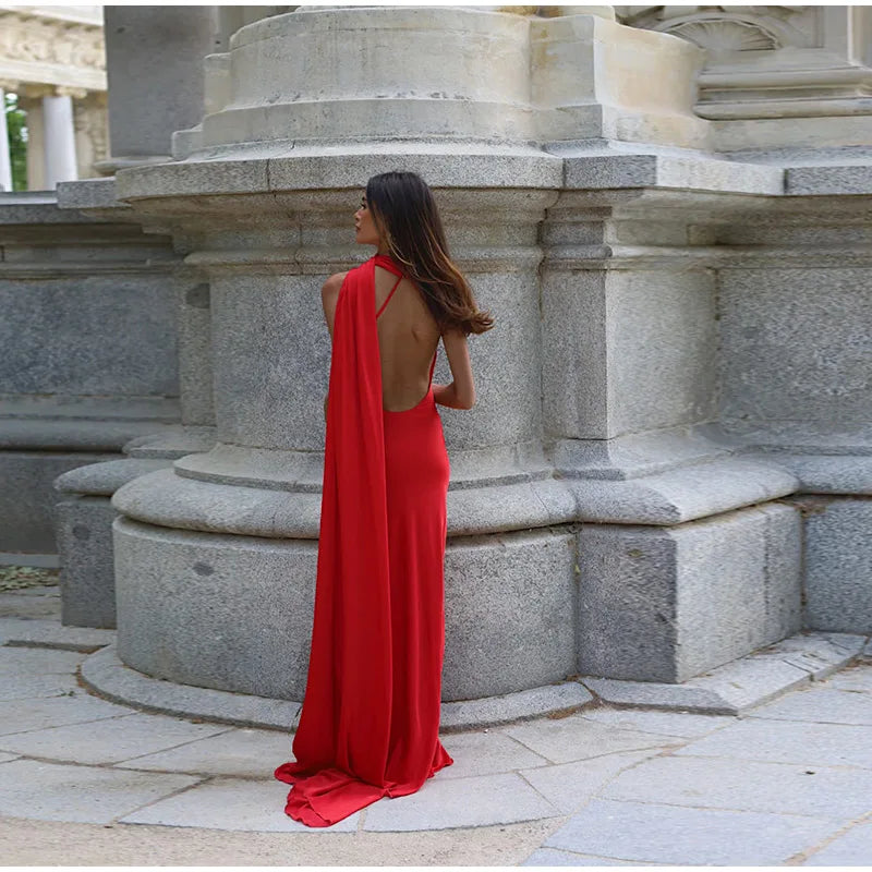 ABITO LUNGO ELEGANTE DONNA – Stile Senza Spalle con Schiena Nuda, Perfetto per l’Estate 2025!