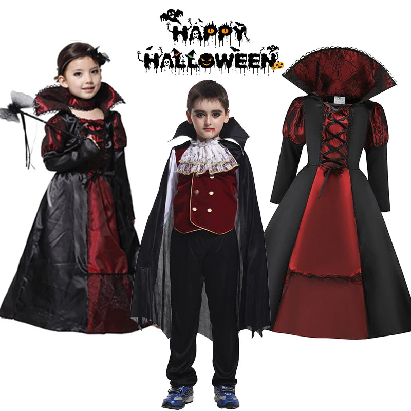 👻 Vestito Sposa Vampiro per Bambini - Maniche a Sbuffo, Stile Gotico con Fiocchi, Per Halloween e Feste!