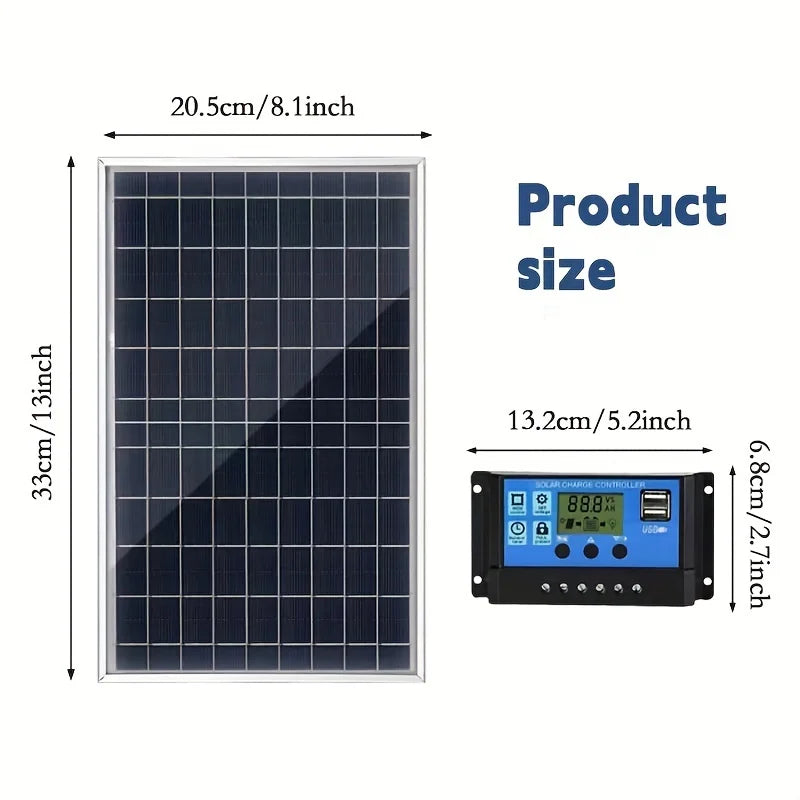 Pannello Solare 60W 12V Portatile USB Policristallino Campeggio Casa