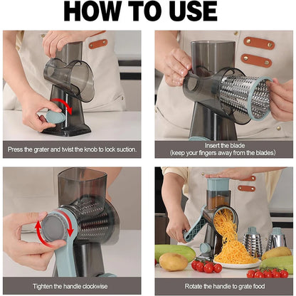 Grattugia Manuale 3 in 1 per Verdure, Formaggio e Frutta Secca