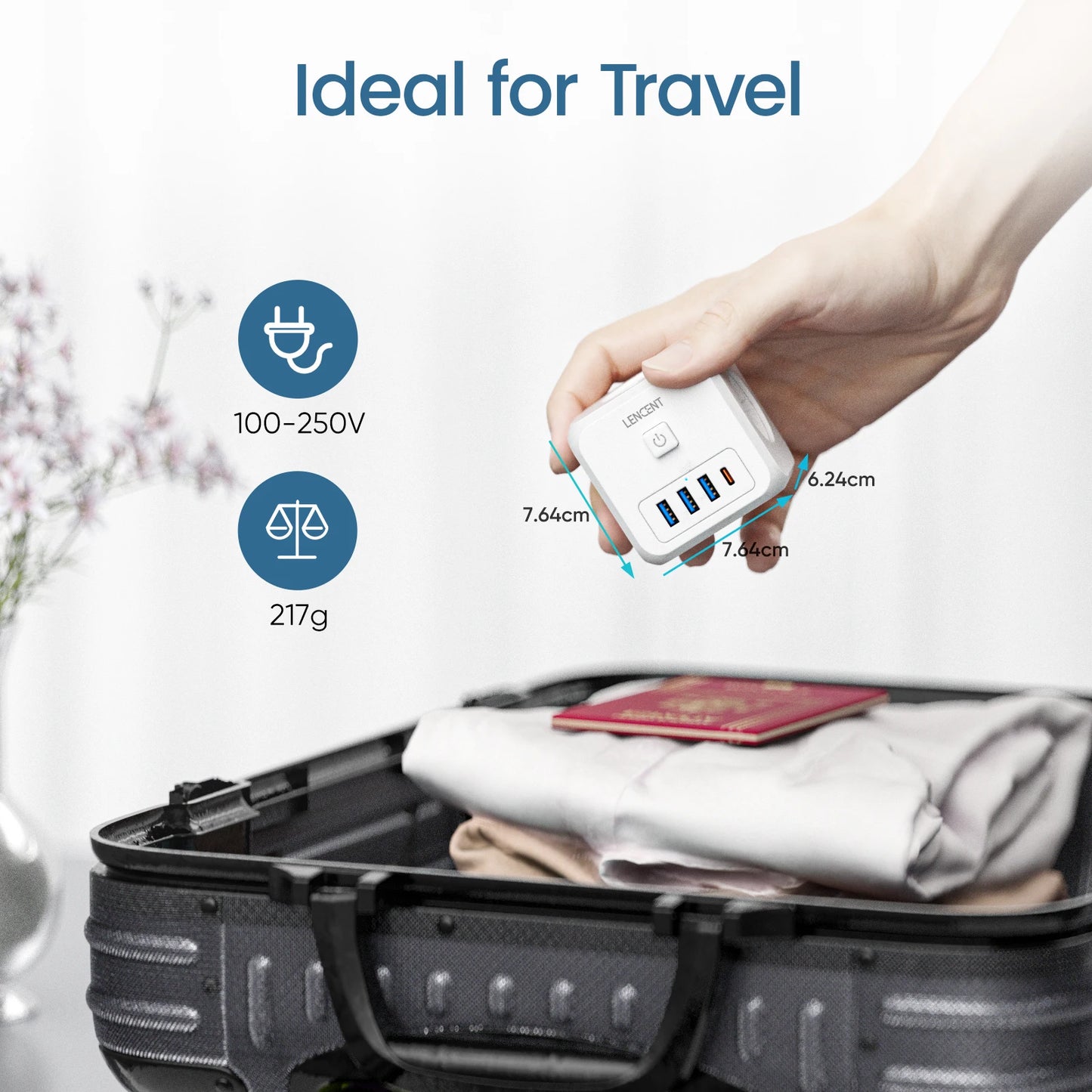 Extender Presa 7-in-1 - 3 USB + 1 Tipo C + 3 Prese EU con Interruttore