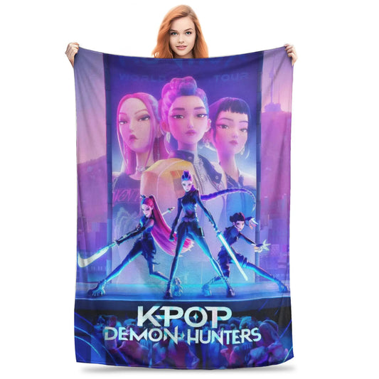 Coperta KPop Demon Hunters 100% Poliestere Peluche, 150x100cm, Inverno Regalo Natale