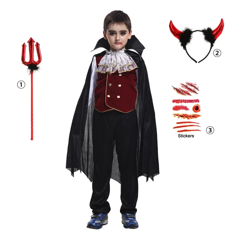 👻 Vestito Sposa Vampiro per Bambini - Maniche a Sbuffo, Stile Gotico con Fiocchi, Per Halloween e Feste!