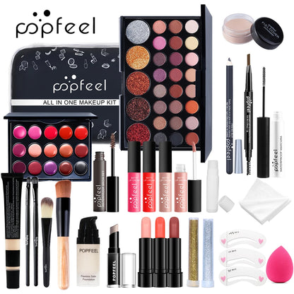Trucco Completo Tutto-in-Uno popfeel - Kit Makeup con Ombretti, Fondotinta, Pennelli, Gloss Labbra