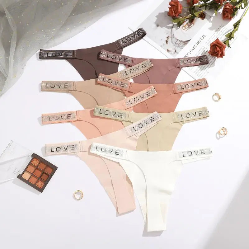 7 PERIZOMA LEOPARDO con LETTERA CRISTALLO - G-String Vita Bassa Senza Cuciture