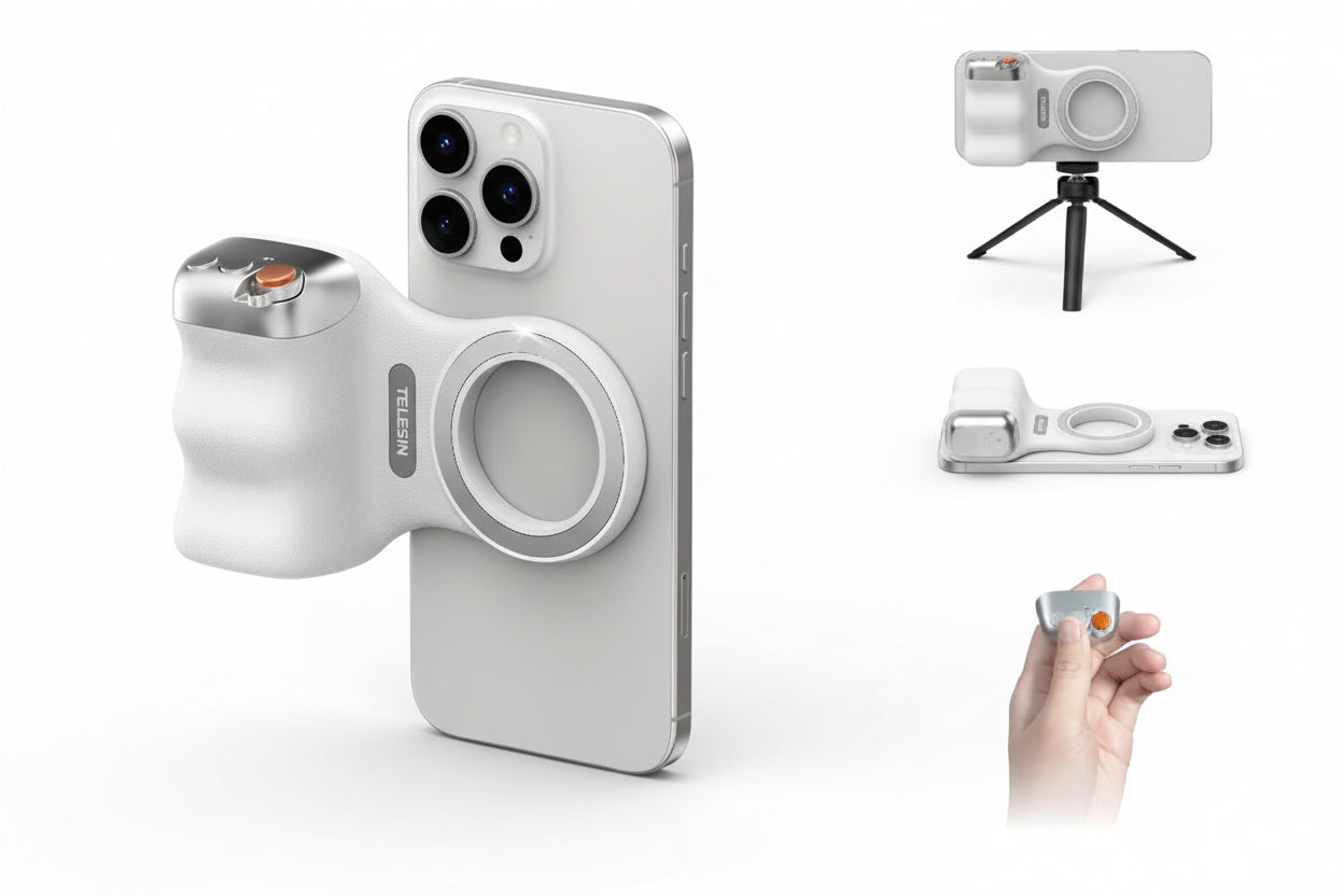 Impugnatura Magnetica Pro 🎬 | Bluetooth, Luce Integrata | Per iPhone,Samsung,Huawei, Xiaomi